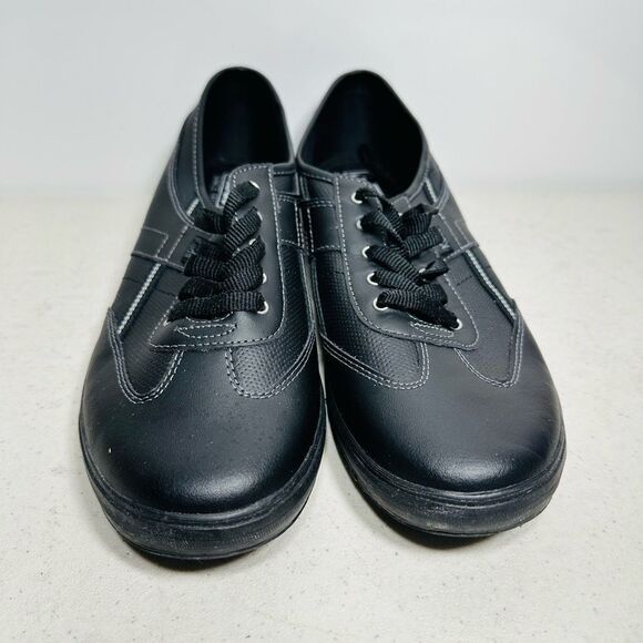 Keds Ortholite black leather Size 10 lace-up sneaker with white trim - Picture 3 of 8